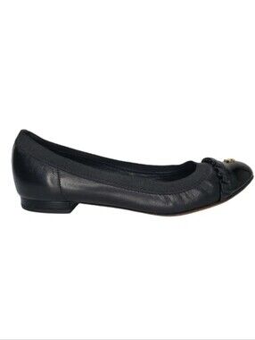 Chanel Black Lambskin Ruffle CC Cap Toe Elastic Ballet Flats